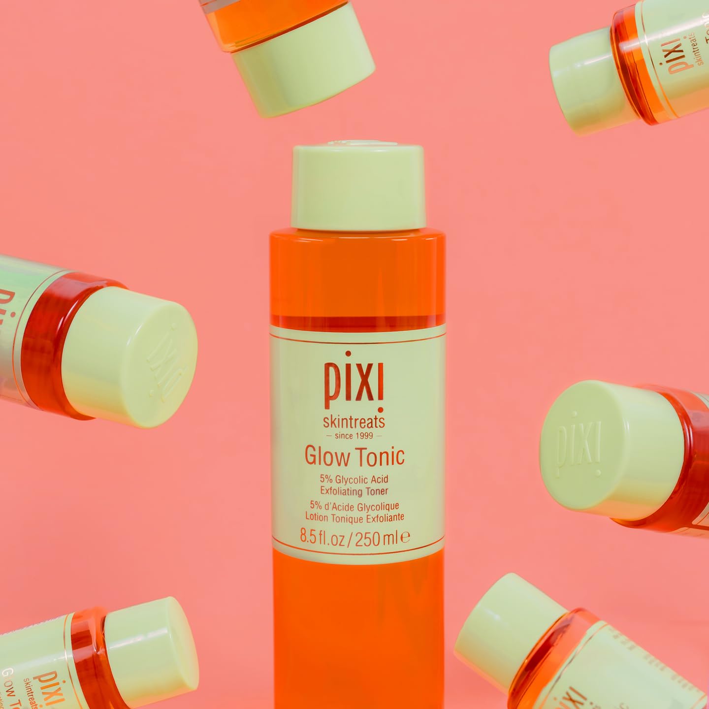 Pixi Glow Tonic graphic of glycolic acid ingredient and exfoliation concept.
