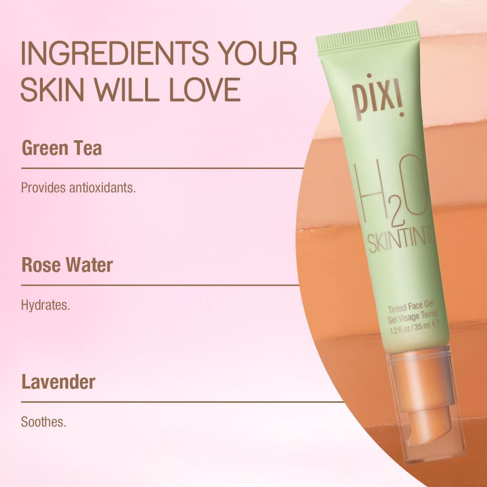 Pixi H2O SkinTint nude swatch on skin for even tone.
