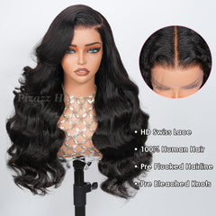 Pizazz HD transparent 13x4 lace-front wig offers natural parting for versatile styling.