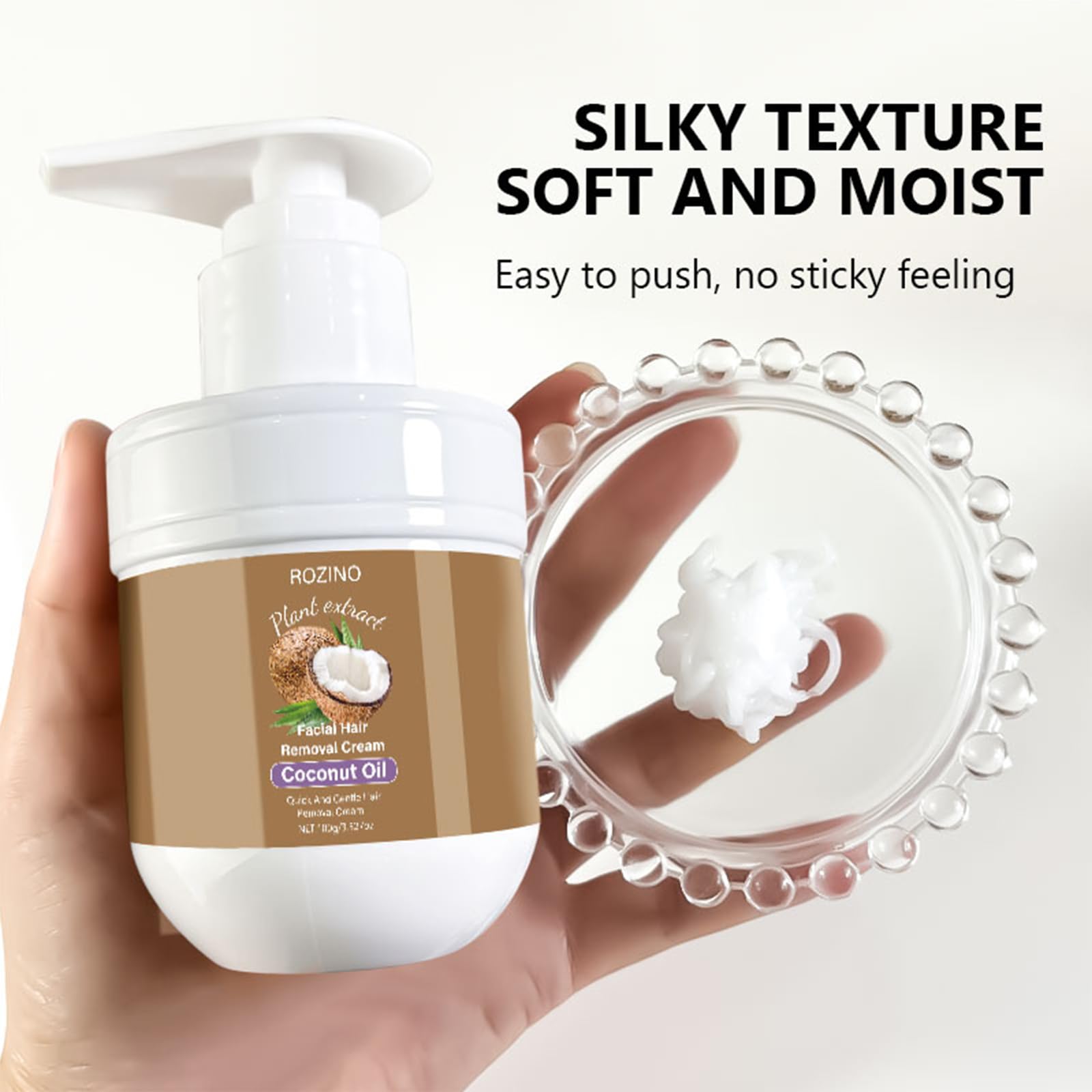 Plant-based skin care for delicate skin shows gentle depilation option for the face.