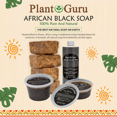 Plant Guru Jabón Negro Africano textura natural para exfoliar suavemente la piel.