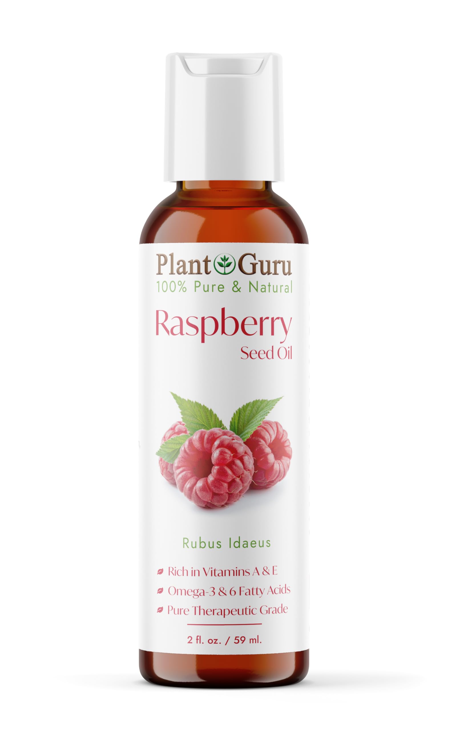 Plant Guru Red Raspberry Seed Oil bottle for pure skin nourishment.