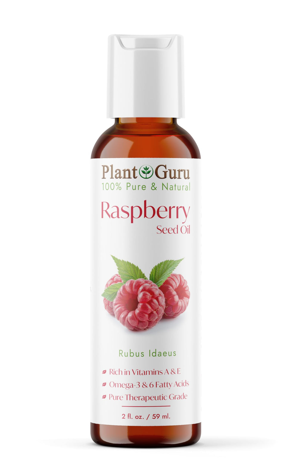 Plant Guru Red Raspberry Seed Oil bottle for pure skin nourishment.