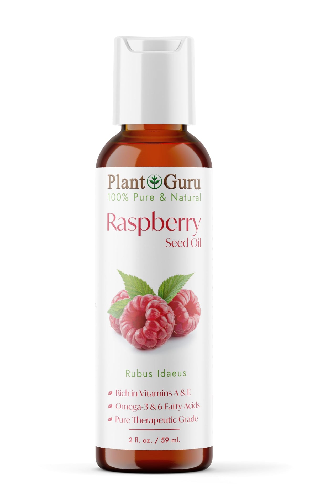 Plant Guru Red Raspberry Seed Oil bottle for pure skin nourishment.