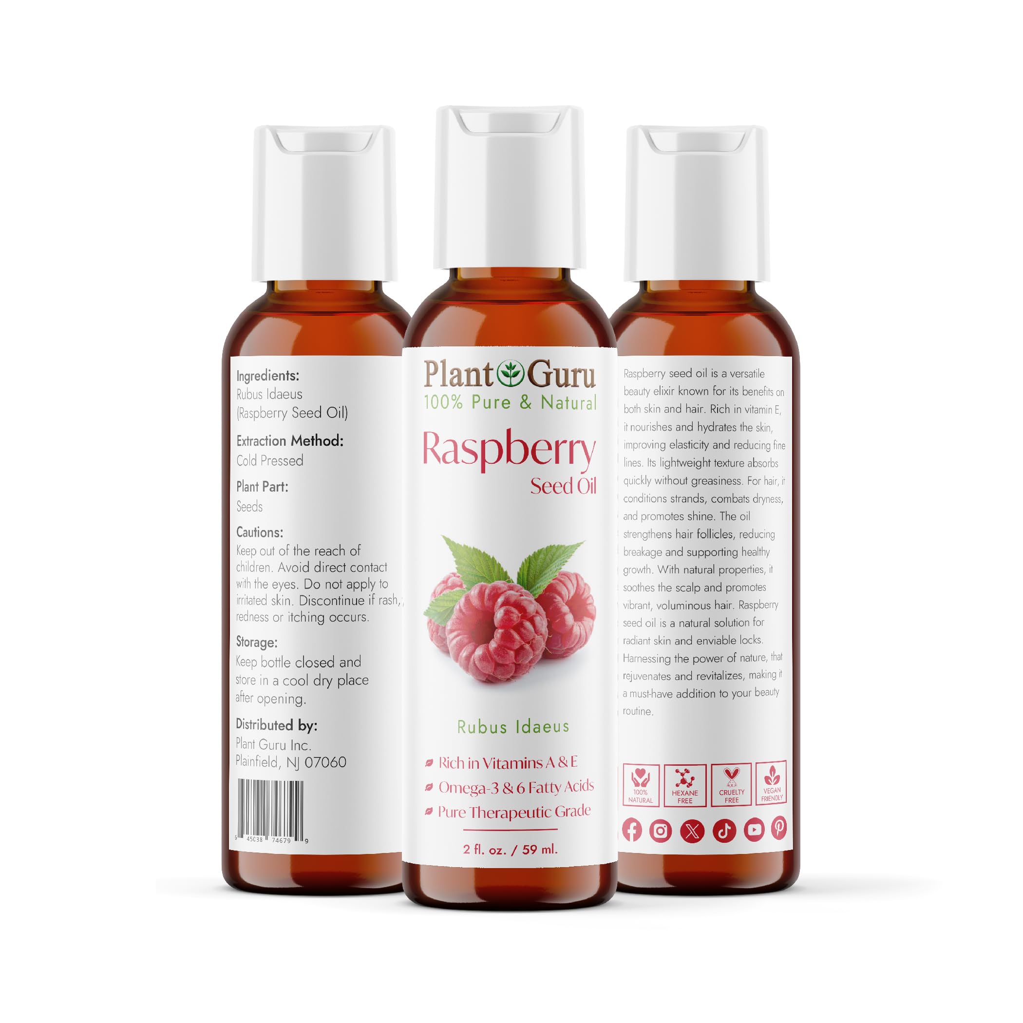 Plant Guru Red Raspberry Seed Oil being poured for hair hydration.