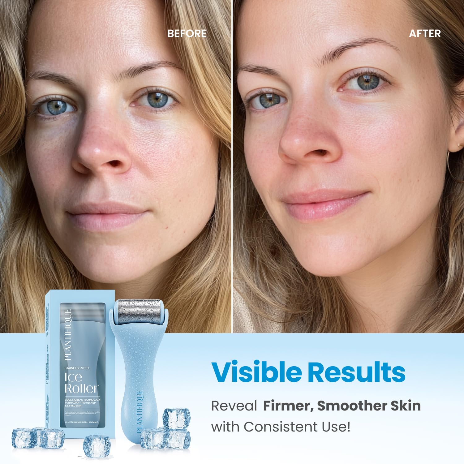 Plantifique Facial Ice Roller soothes the eye area with cooling relief.