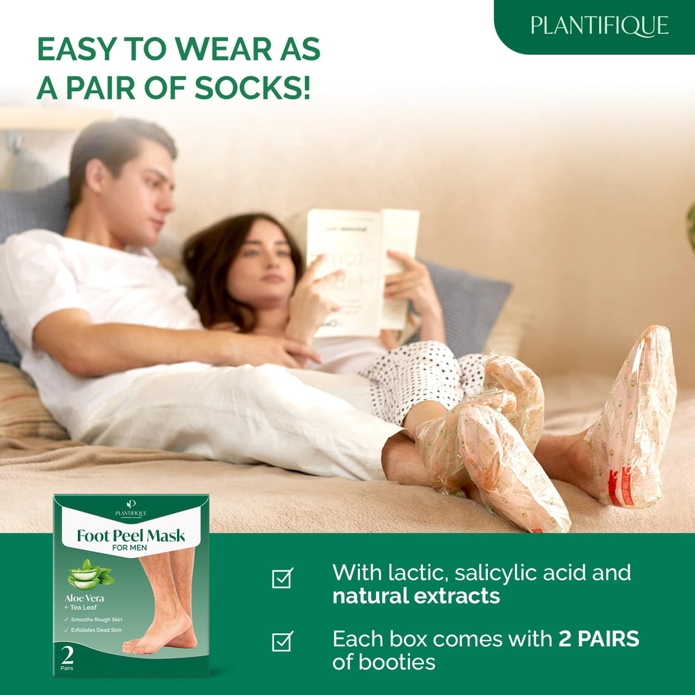 PLANTIFIQUE Foot Peeling Mask 2 Pack derma-tested label close-up.