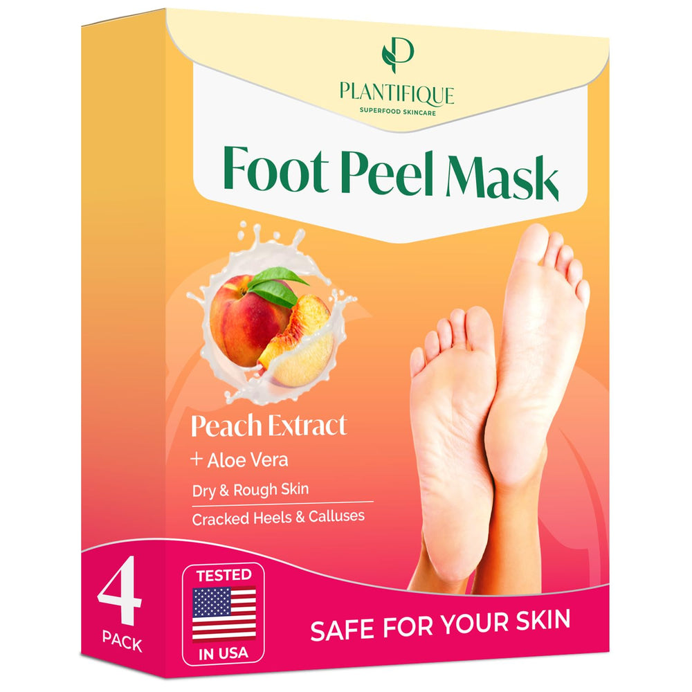 PLANTIFIQUE Foot Peeling Mask 4-Pack packaging for a spa-like at-home treatment.