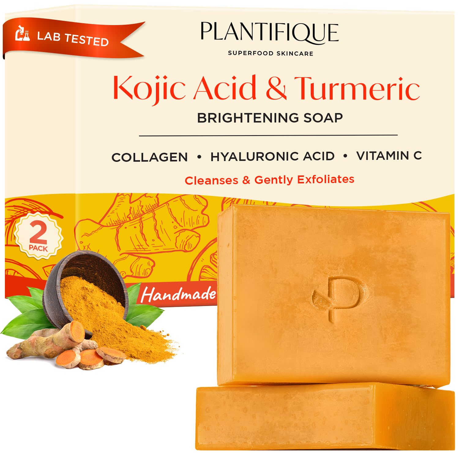 PLANTIFIQUE Jabón Kojico Curcuma Doble Barra: tono uniforme y piel suave