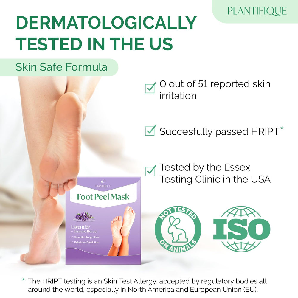 PLANTIFIQUE Lavender Foot Peel Mask exfoliating rough skin on heels