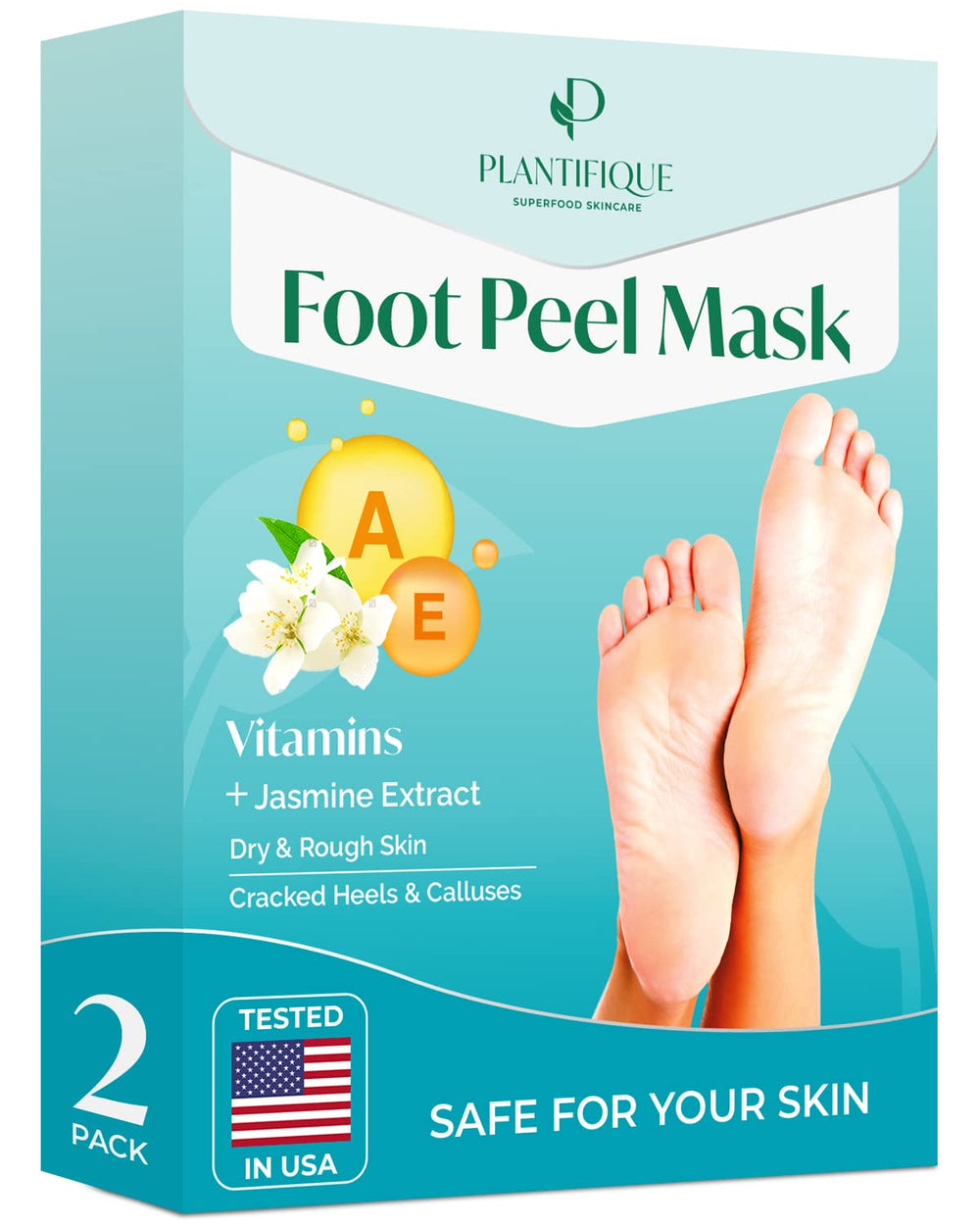 PLANTIFIQUE mascarilla exfoliante para pies Jasmine, pack de dos para suavizar la piel.