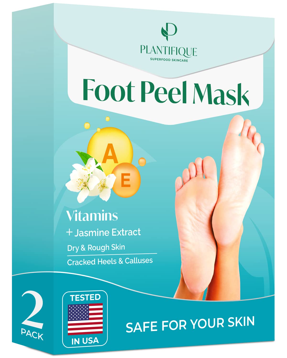 PLANTIFIQUE mascarilla exfoliante para pies Jasmine, pack de dos para suavizar la piel.