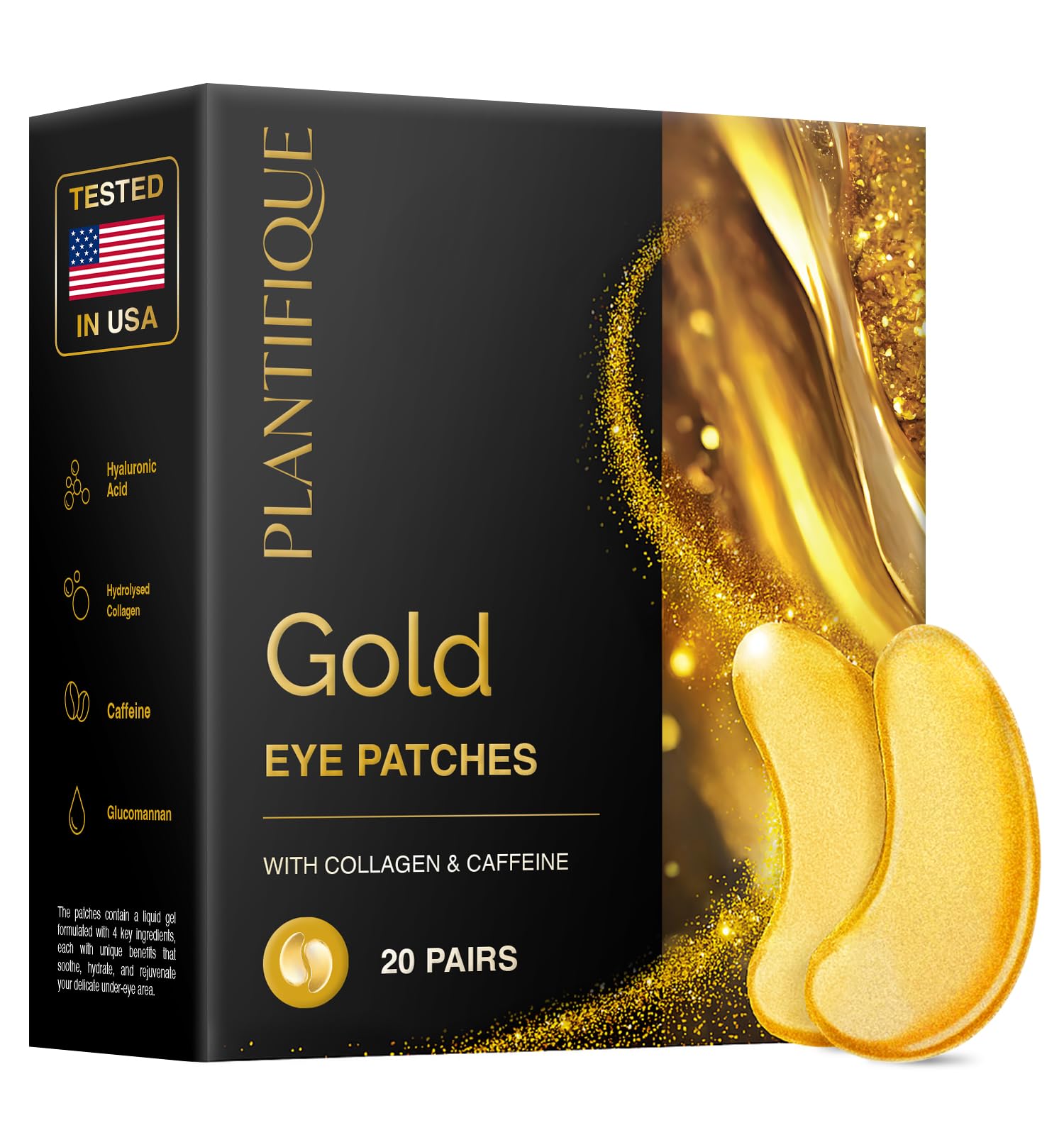 Parches ojos 24K de PLANTIFIQUE: brillo radiante y hidratación para la mirada.