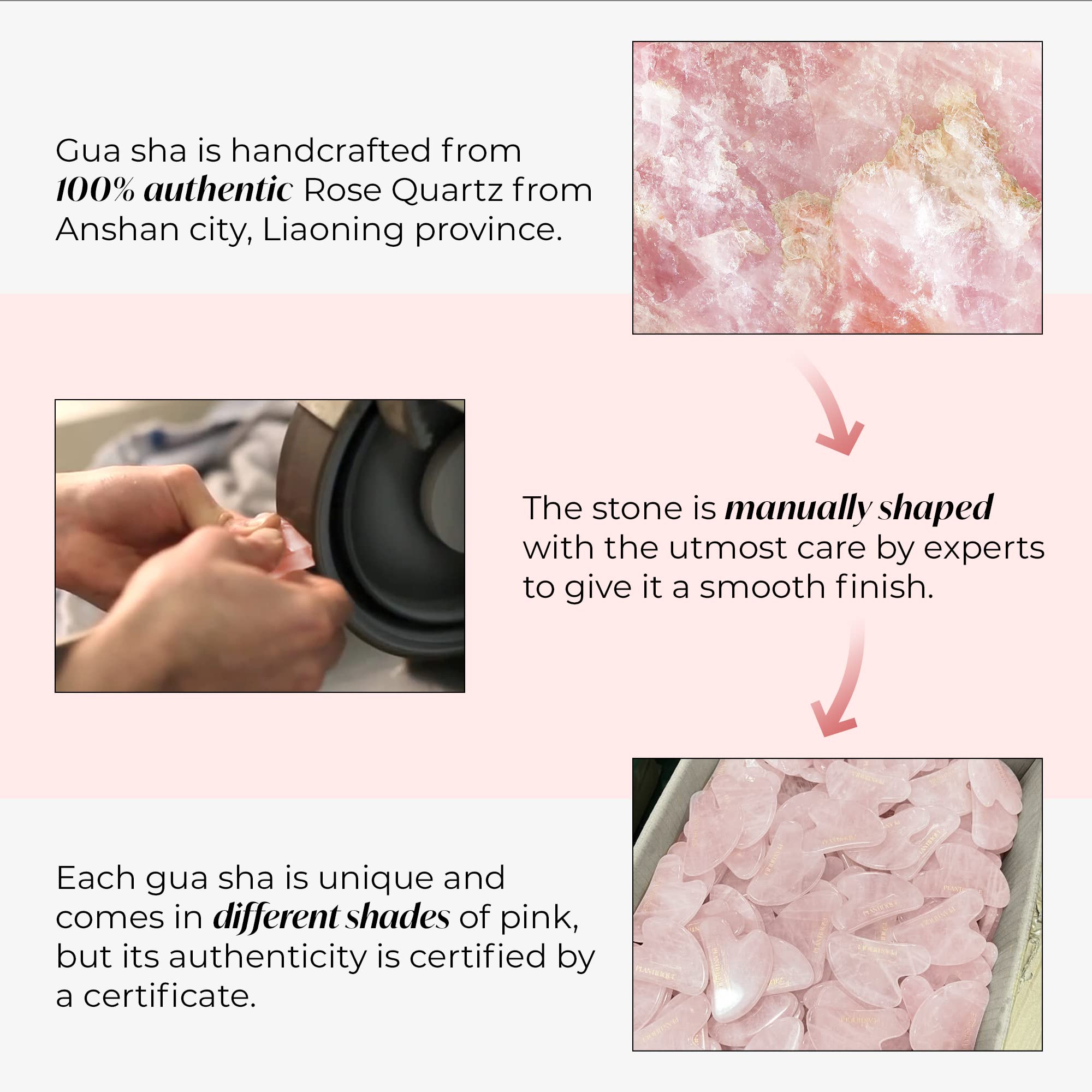 PLANTIFIQUE Gift set featuring rose quartz gua sha for pampering skincare routines.