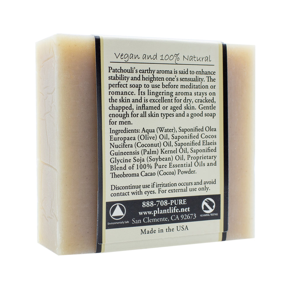 Plantlife Patchouli Bar Soap hecho en California con ingredientes vegetales.