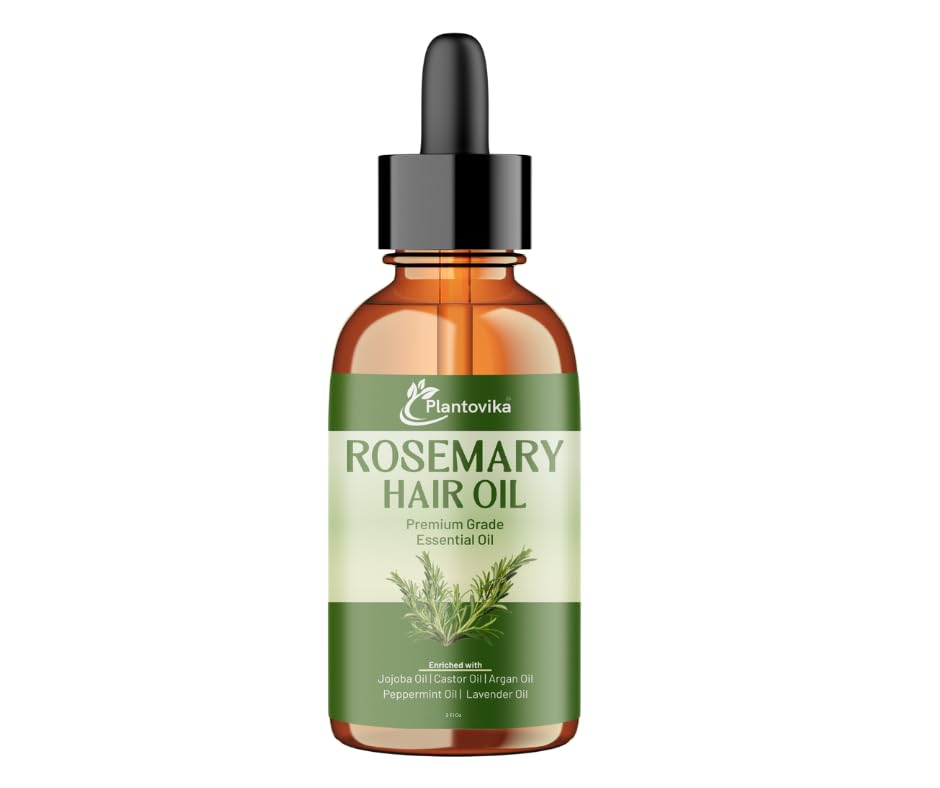 Plantovika Rosemary Oil bottle showing the premium blend for scalp nourishment and vitality.