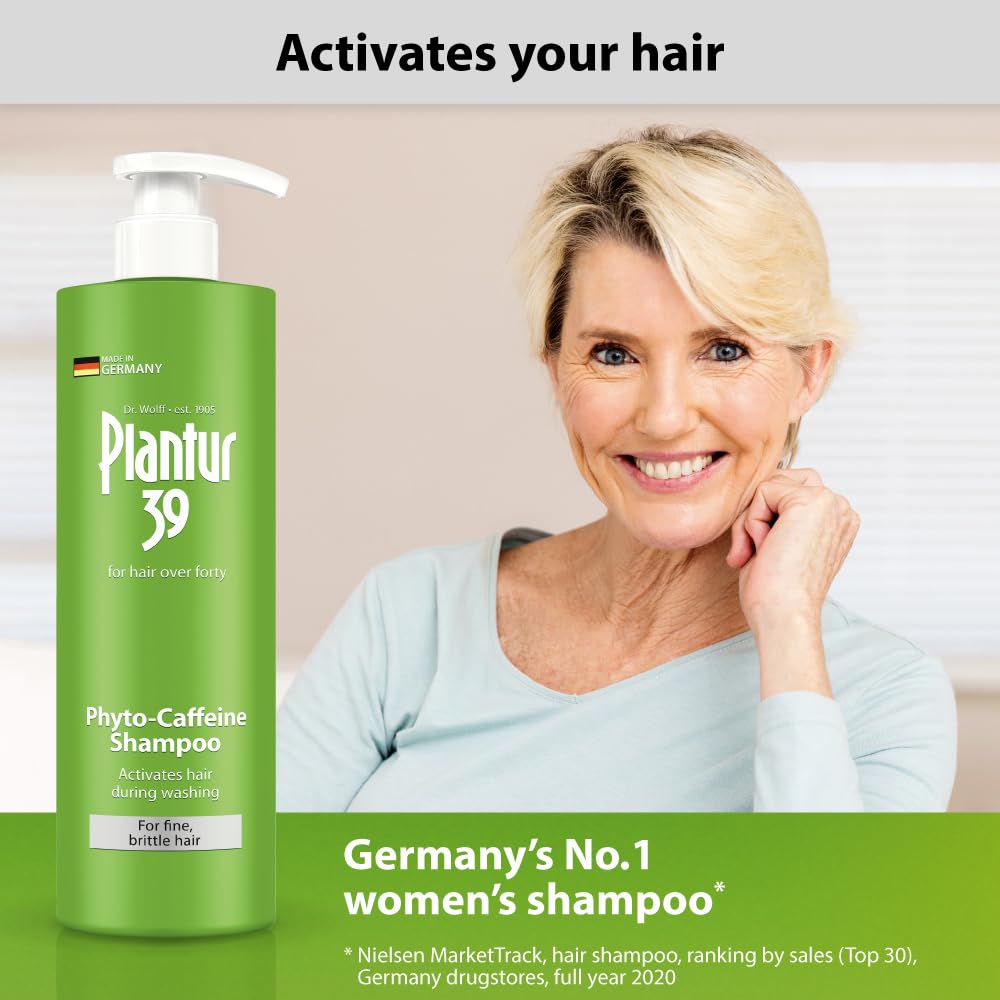 Plantur 39 women thinning hair shampoo in lifestyle setting