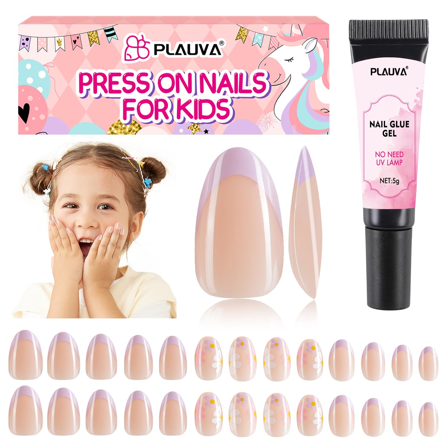 Plauva kids press-on nails in 13 sizes for a secure, comfortable fit.