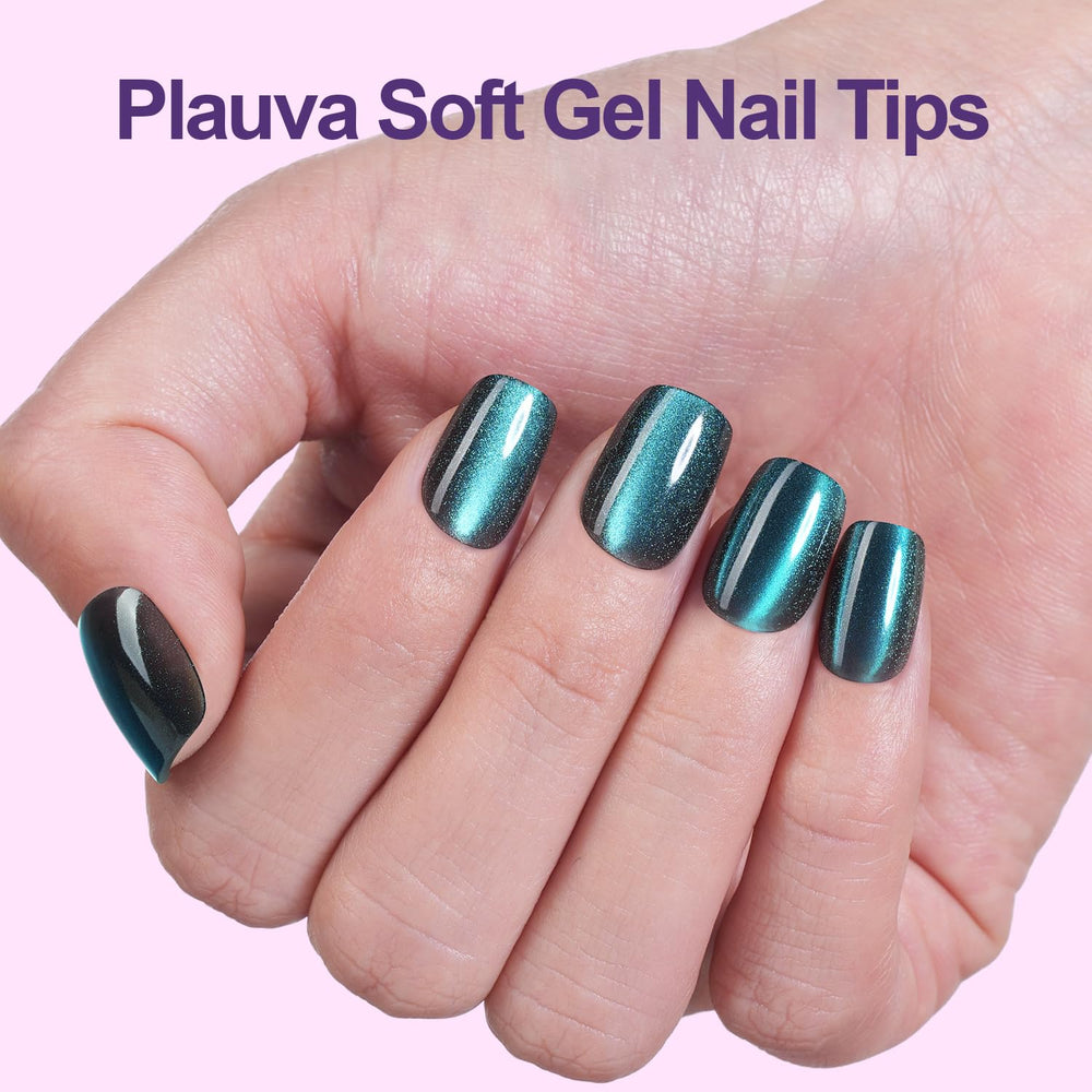 Uñas Plauva Cat Eye con adhesivo; aplicación fácil para acabado rápido