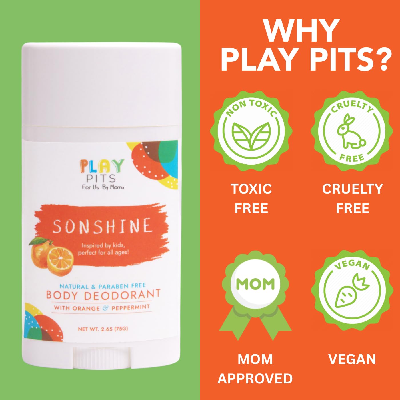 Play Pits Sonshine desodorante, aplicación suave en la mano para niños activos.