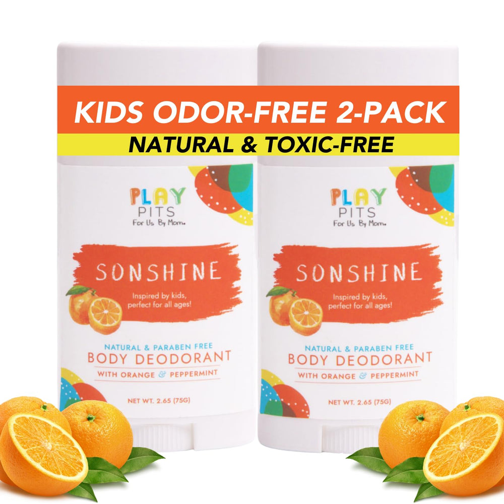 Play Pits Sonshine desodorante para niños, embalaje 2 piezas, opción natural para uso diario.
