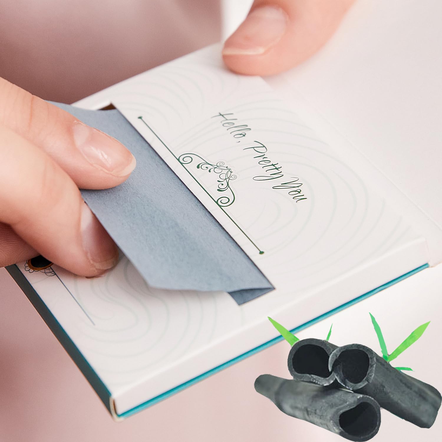 PleasingCare bamboo charcoal blotting sheets absorb oil naturally for a refreshed look