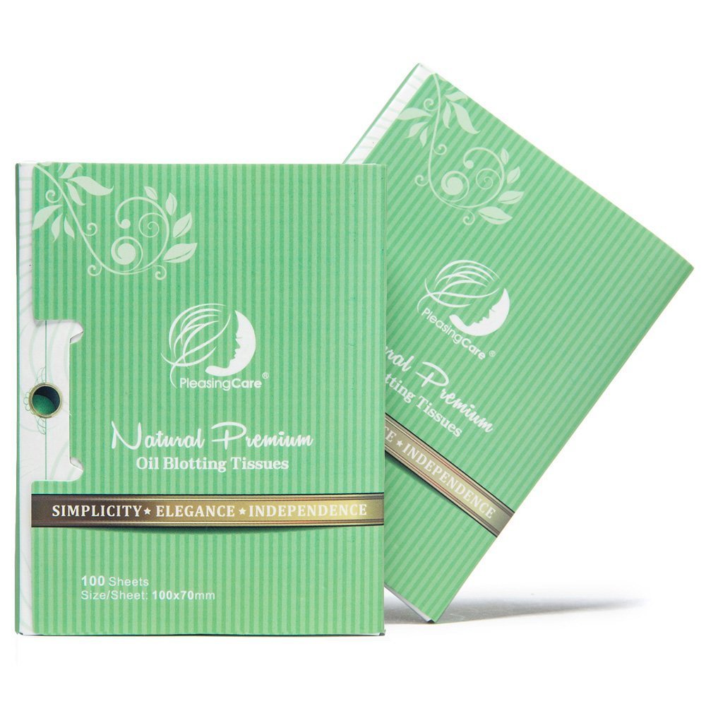PleasingCare green-tea oil-absorbing tissues in 10cm sheets for fast shine control.