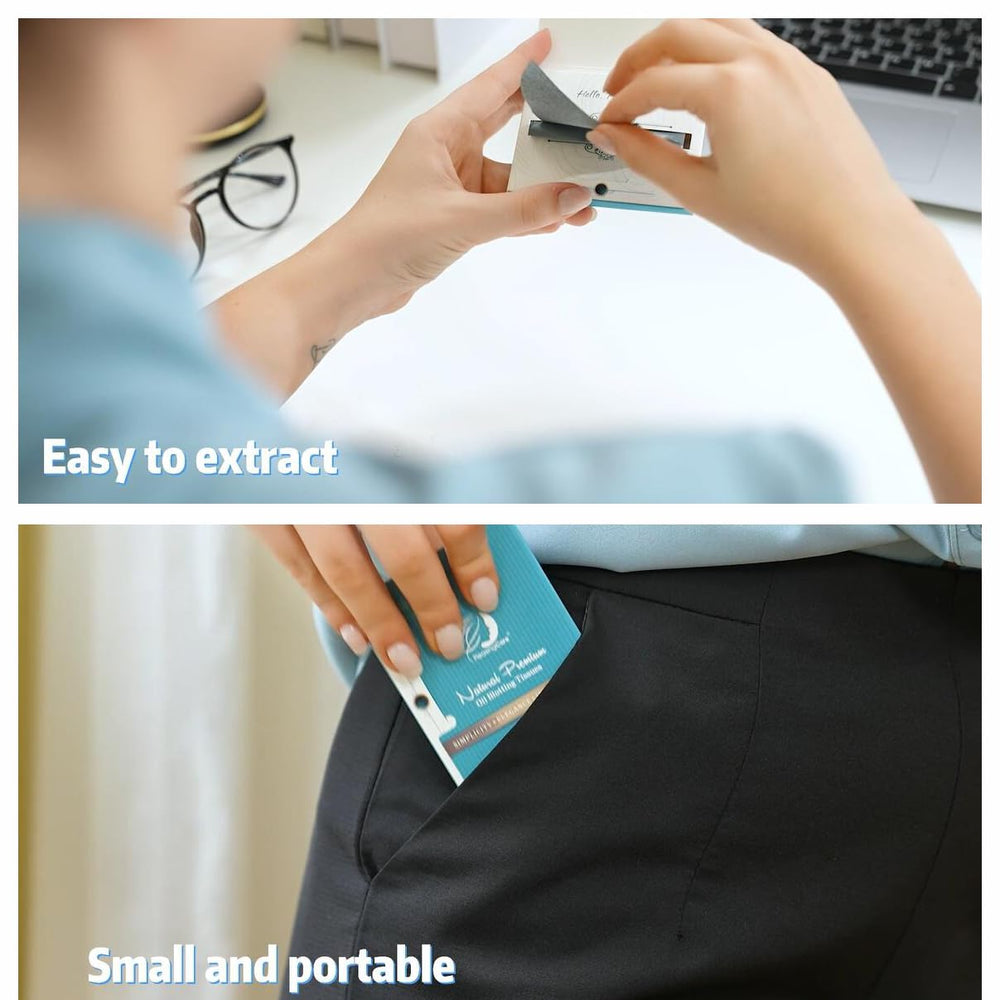 PleasingCare makeup-friendly blotting sheets suitable for gym, car, or office
