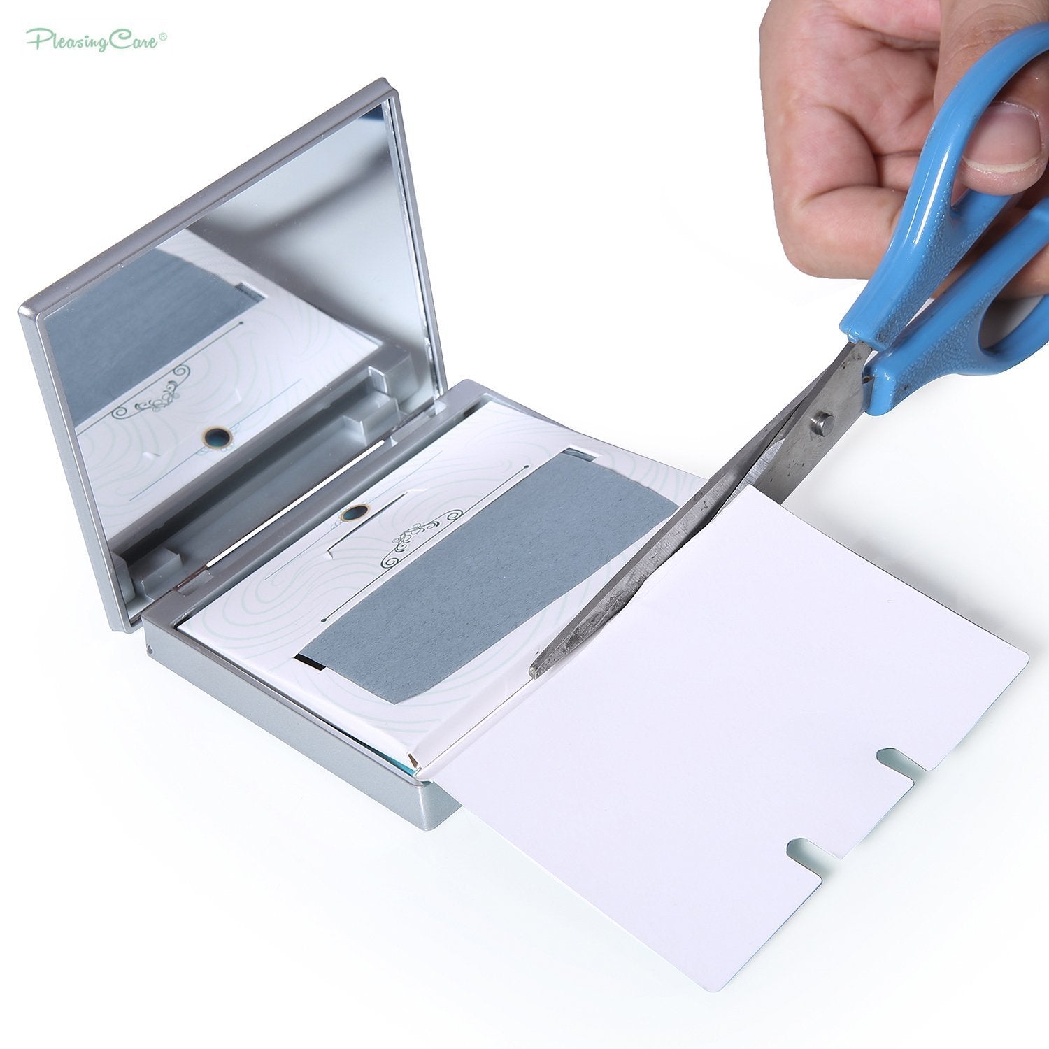 PleasingCare silver folding travel mirror ready for purse touch-ups