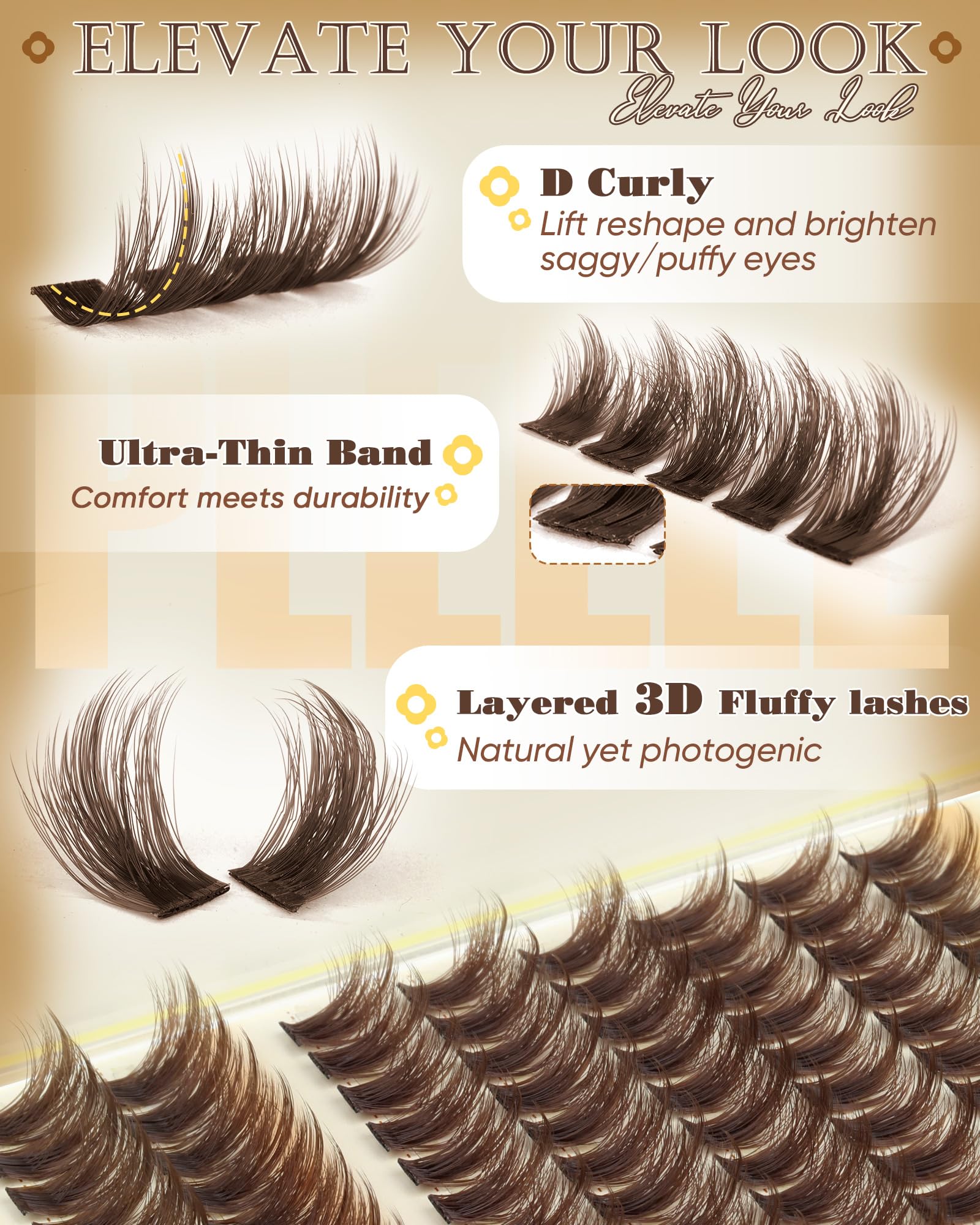 Pleell Brown Lash Clusters application tips for at-home lash art and easy placement.