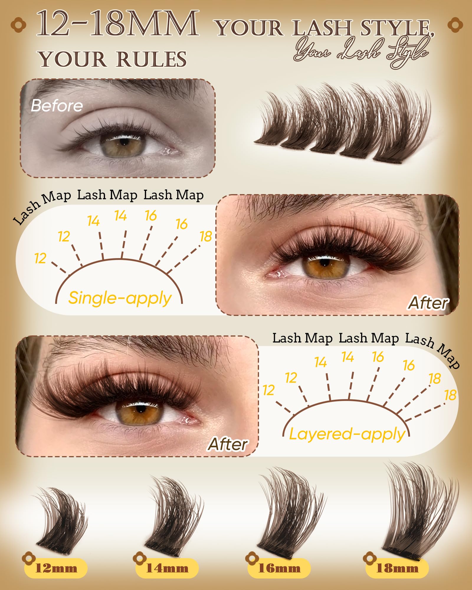 Pleell Brown Lash Clusters natural look blending seamlessly with real lashes.