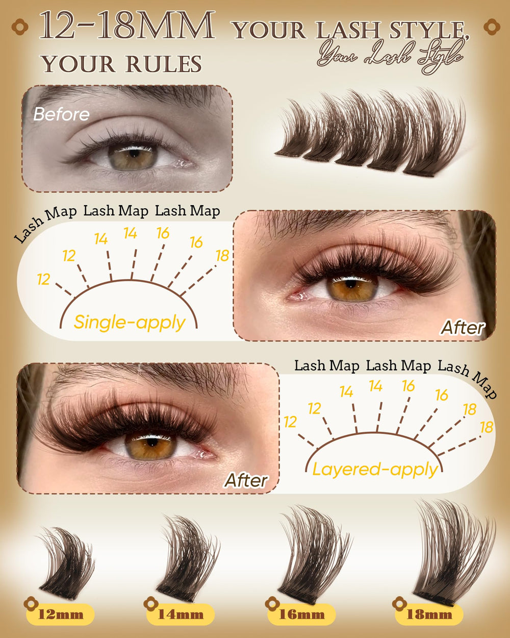 Pleell Brown Lash Clusters natural look blending seamlessly with real lashes.