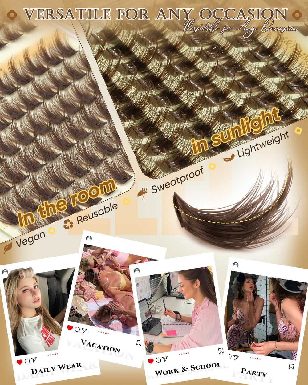 Pleell Brown Lash Clusters packaging image emphasising compact, travel-friendly set.