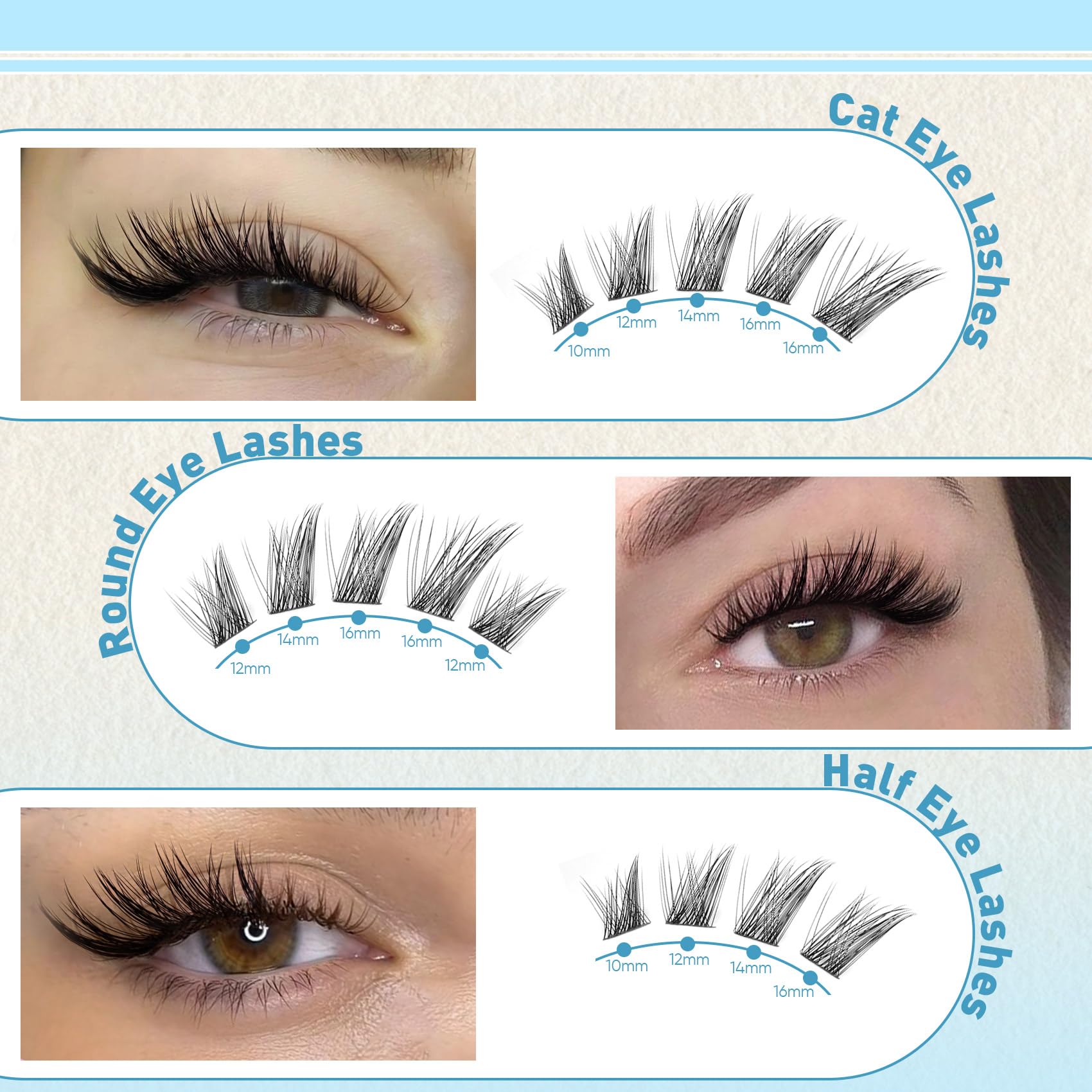 Pleell cluster lashes in soft fiber for comfortable wear.