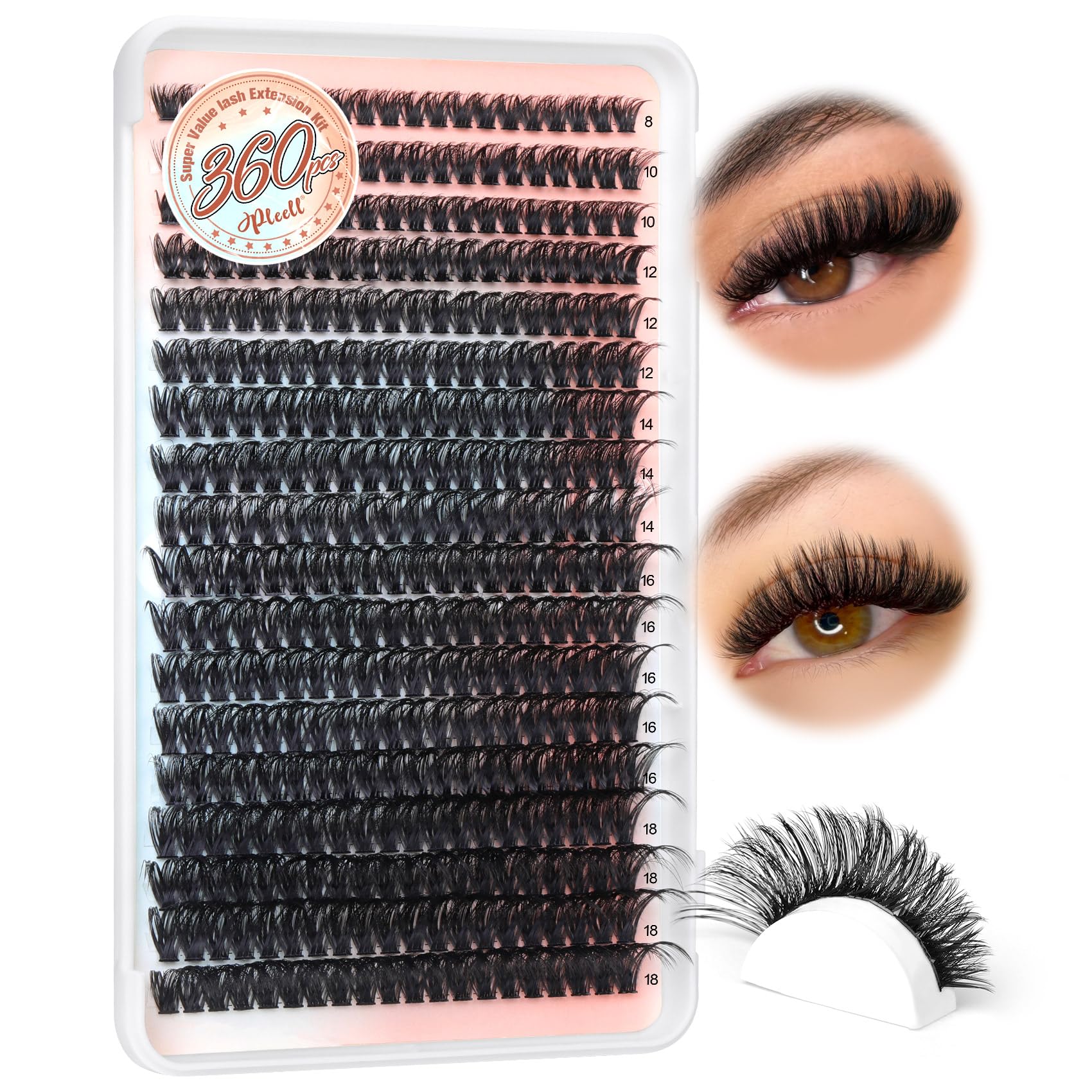 Pleell lash clusters 360pcs dense 80D for dramatic volume with light feel.