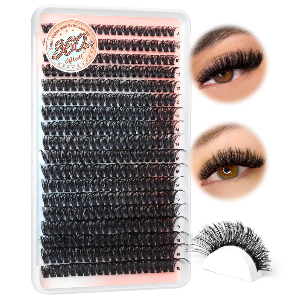Pleell lash clusters 360pcs dense 80D for dramatic volume with light feel.