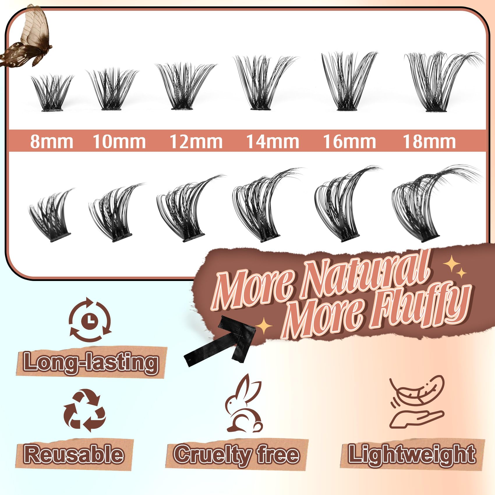 Pleell clusters range 8–18mm lengths for customizable lash looks.
