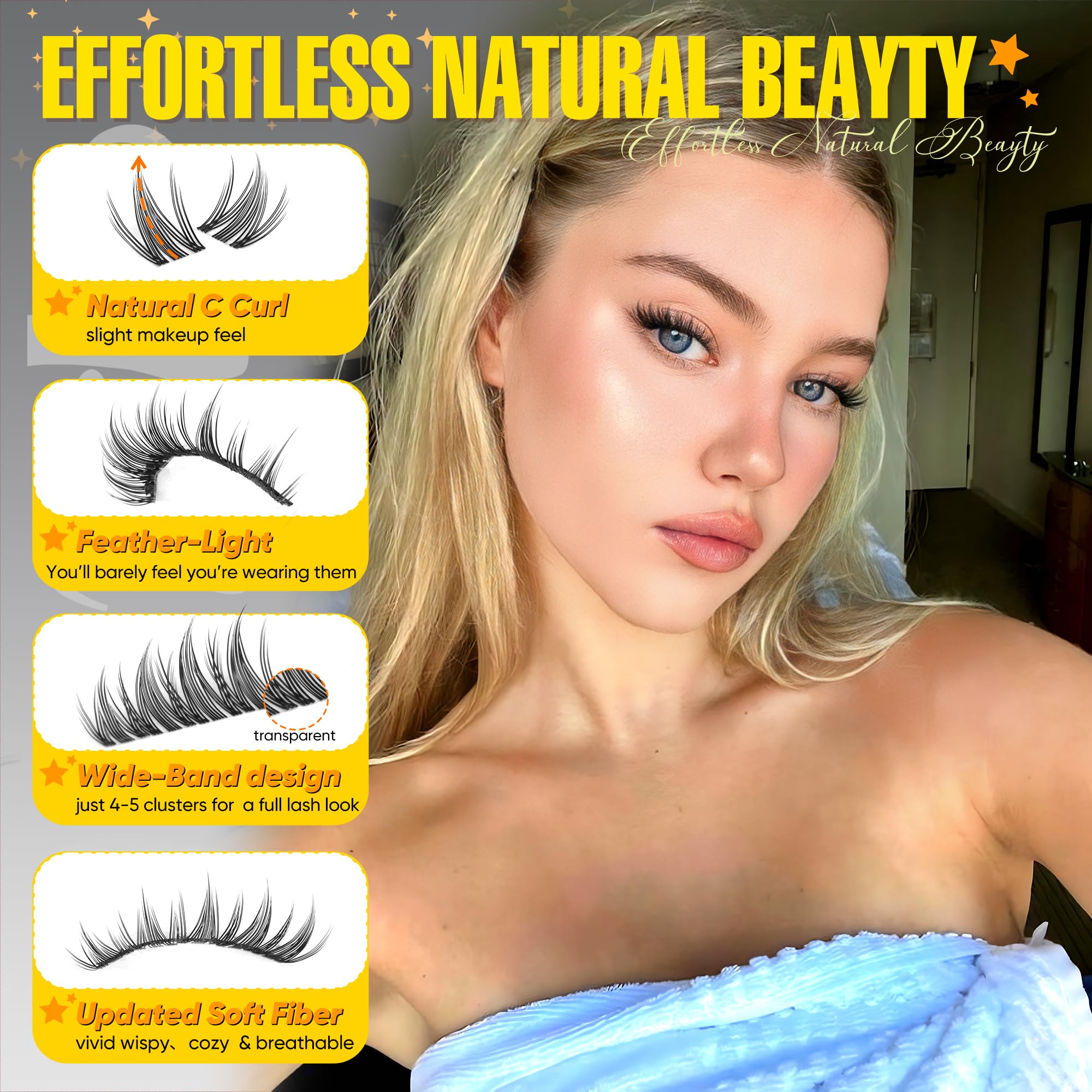 Pleell natural lash clusters 13mm provide a touch of drama for evenings.
