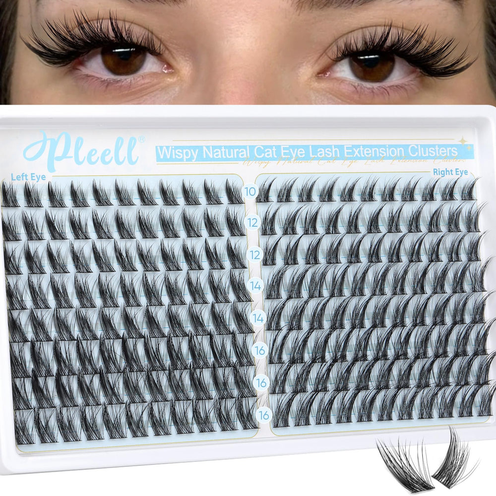 Pleell Wispy cat-eye lash clusters define natural definition.