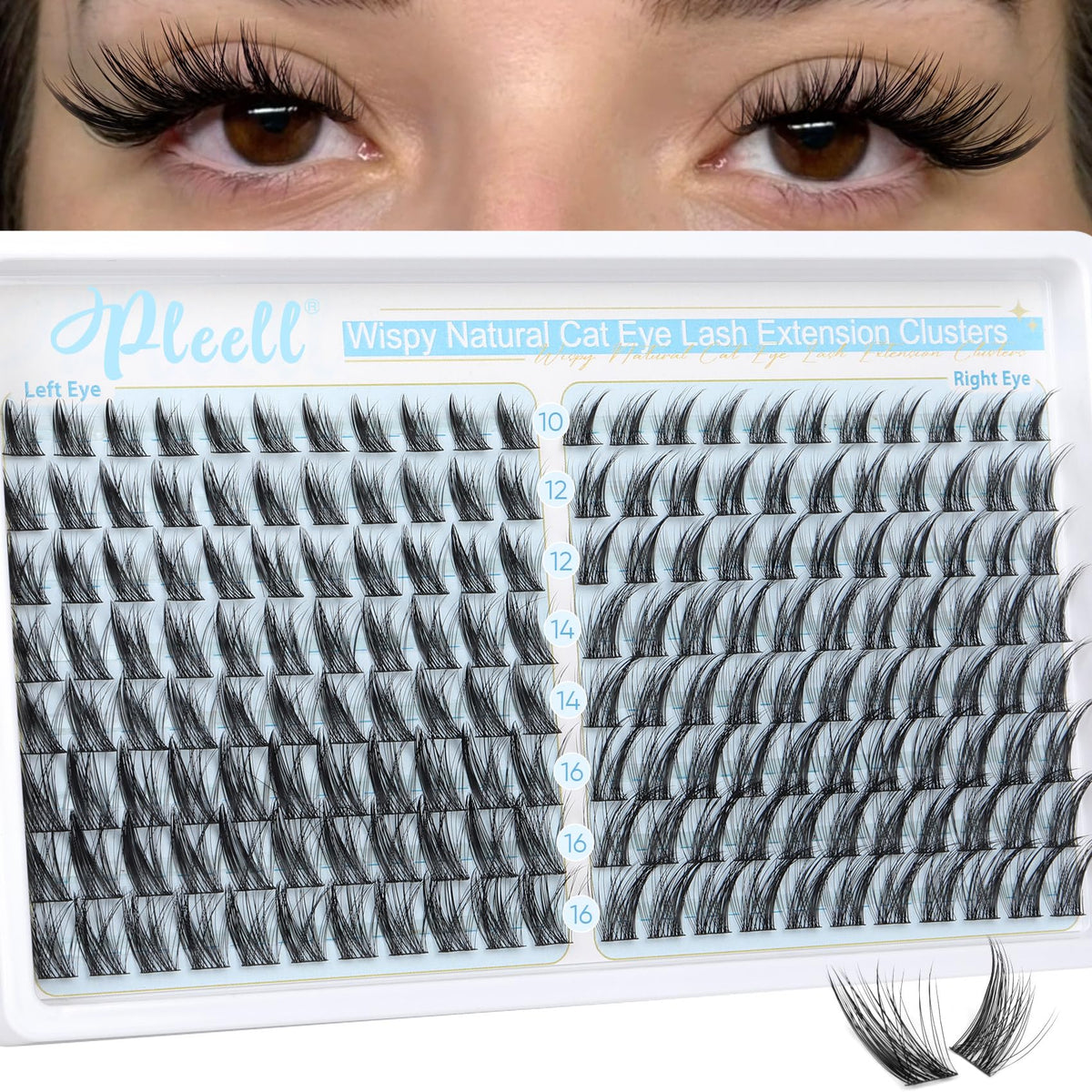 Pleell Wispy cat-eye lash clusters define natural definition.