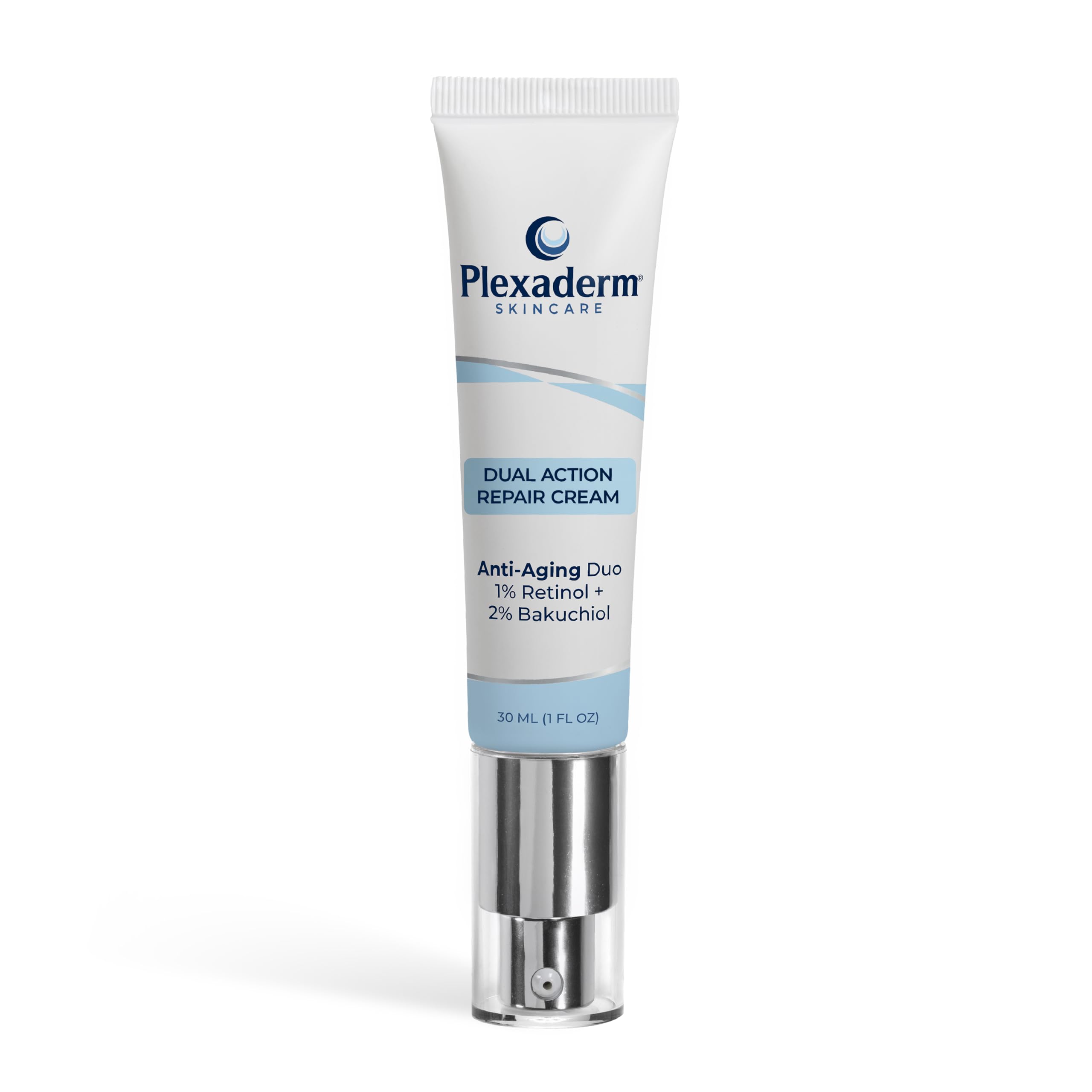 Plexaderm Dual Action Repair Neck Cream bottle close-up showing the premium neck care formula.