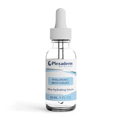 Plexaderm Hyaluronic Moisturizer bottle pump delivering daily hydration for a plumper, smoother look.