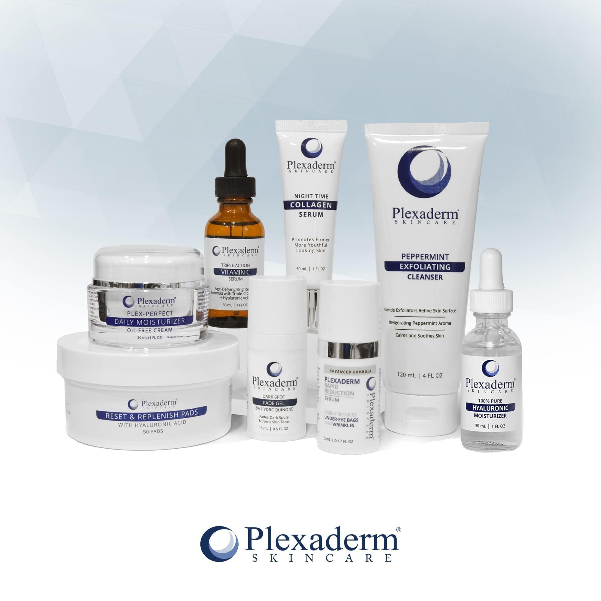 Plexaderm night-time collagen serum bottle and box representing premium anti-aging care