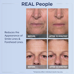 Plexaderm eye serum swatch on skin demonstrates fast absorption for refreshed eyes.