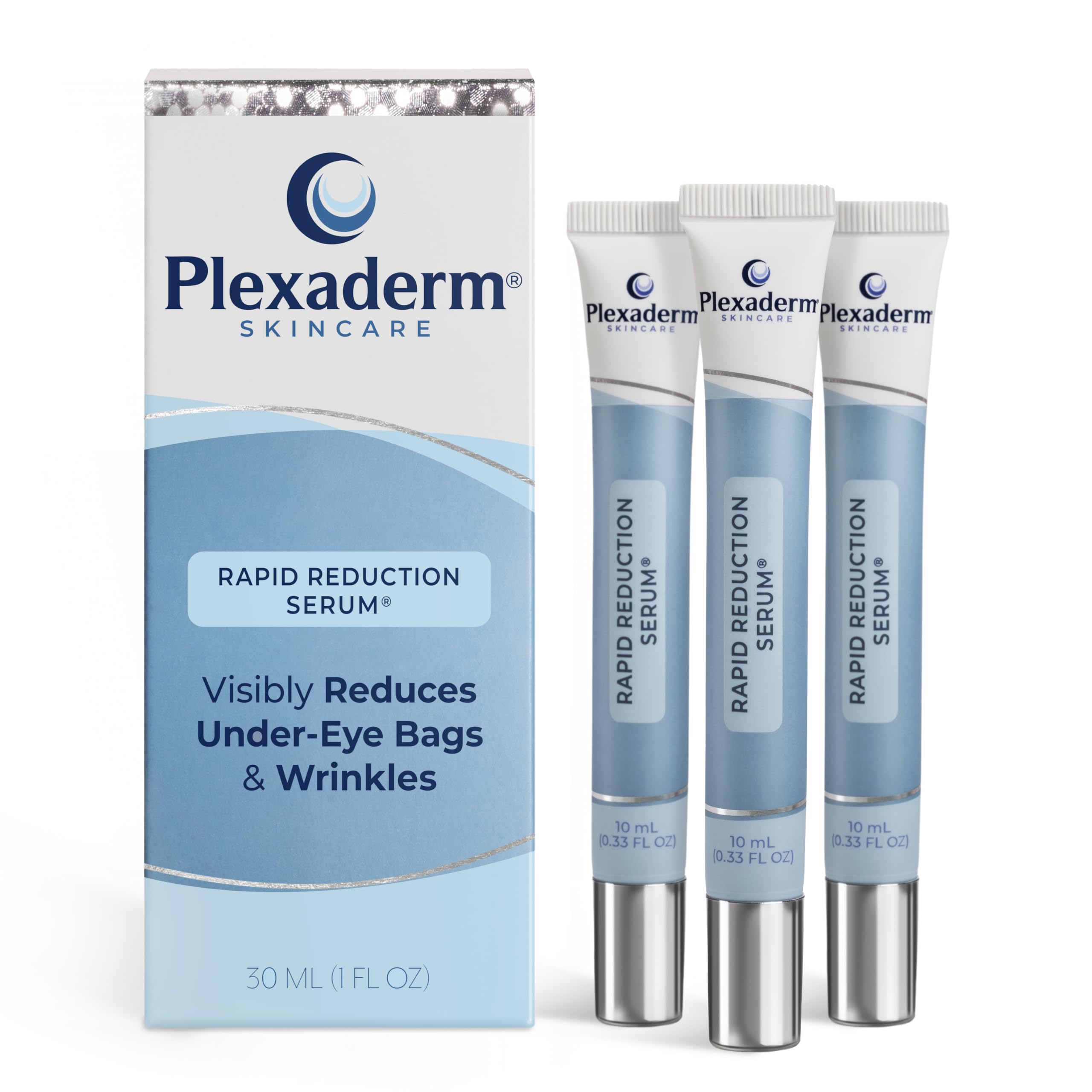 Plexaderm Rapid Reduction Eye Serum bottle close-up for instant lift.