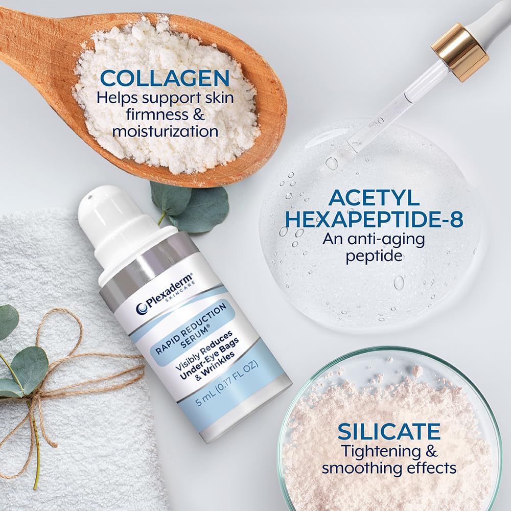 Plexaderm Rapid Reduction Eye Serum pump top in focus for precise dispensing.