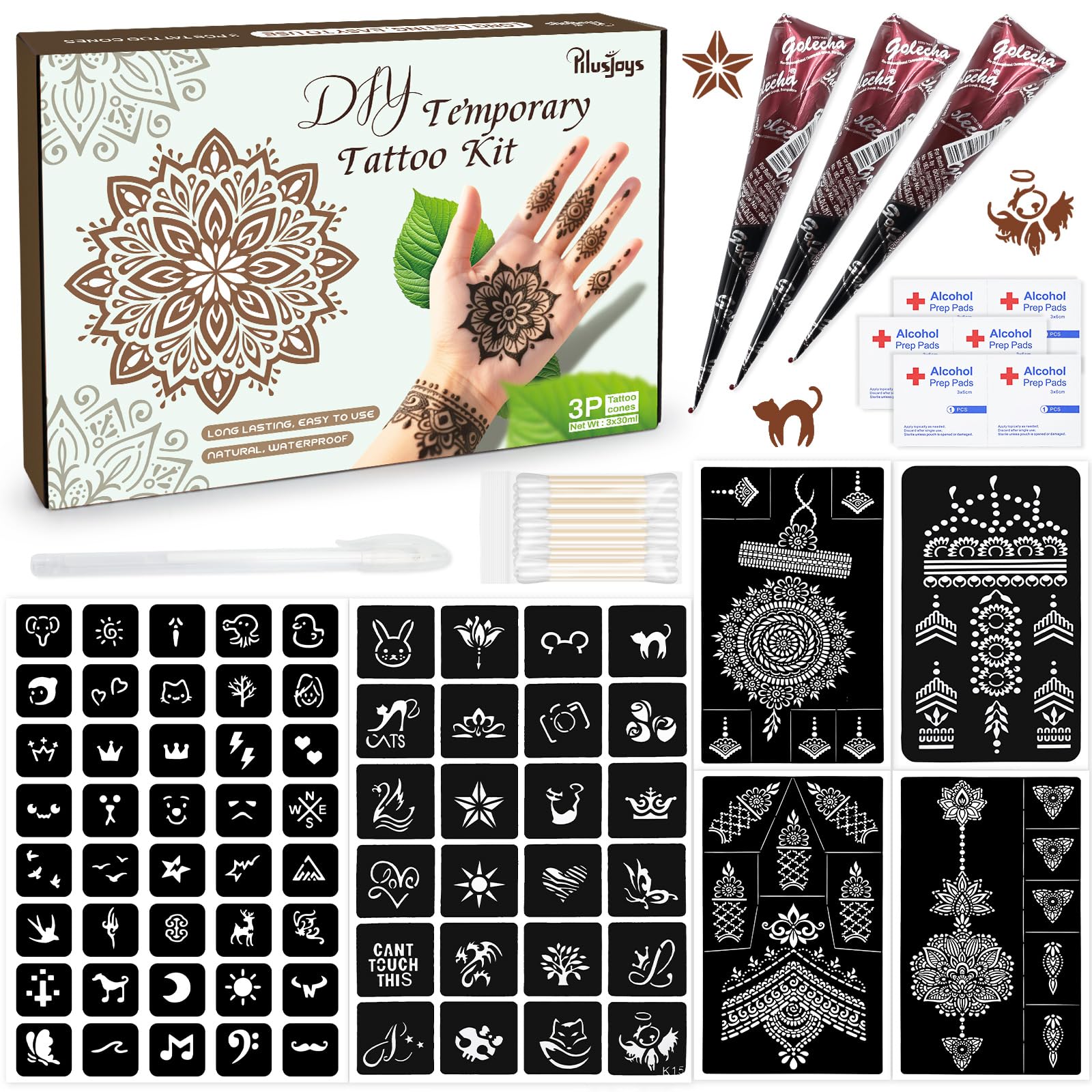PllusJoys kit tatuaje temporal marrón con tubos para delinear diseños temporales