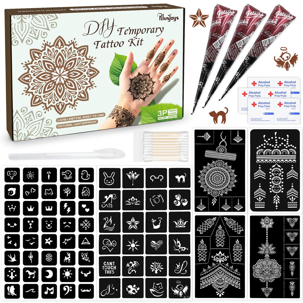 PllusJoys kit tatuaje temporal marrón con tubos para delinear diseños temporales