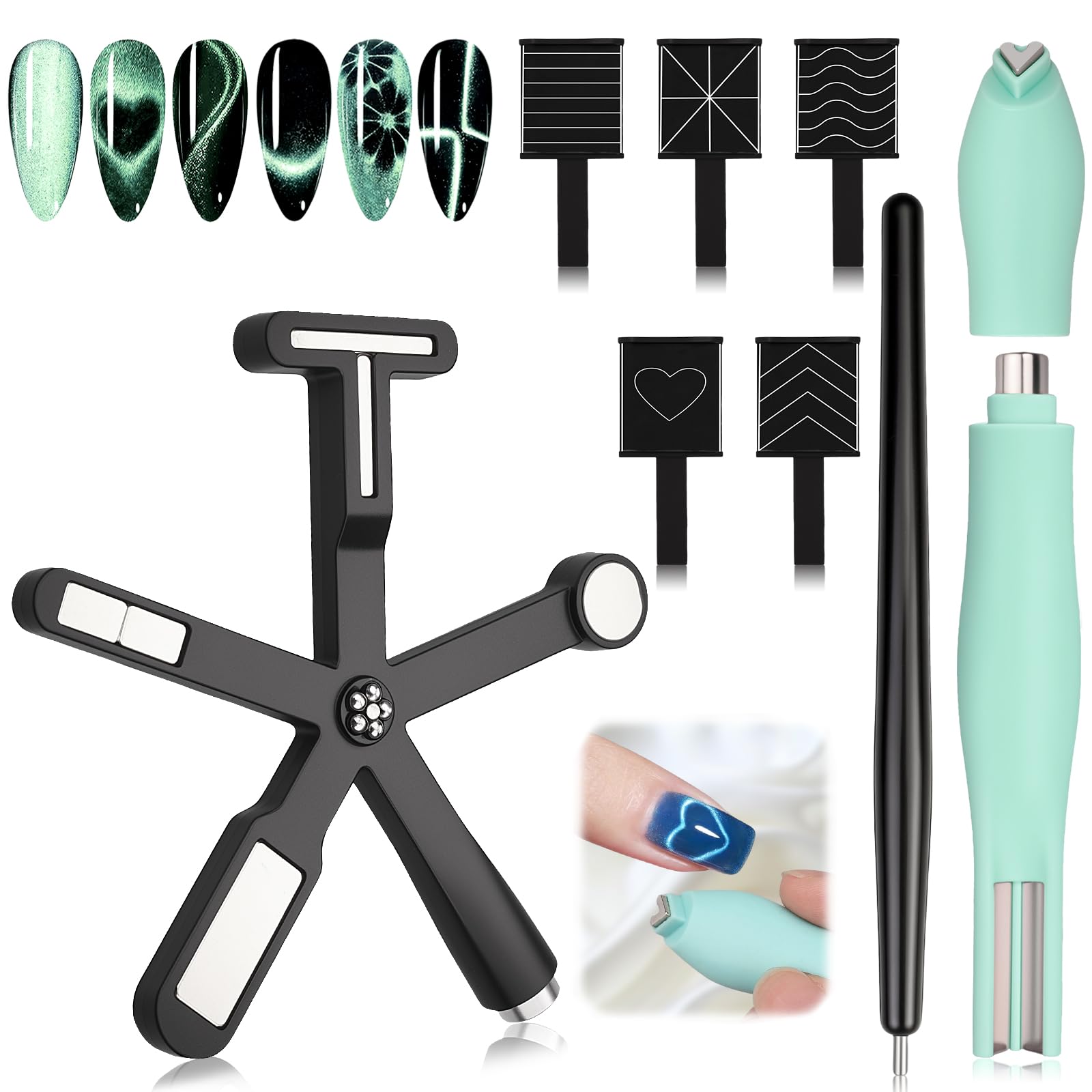 Plman cat eye magnet 6 in 1 set creating dramatic nail effects with ease.