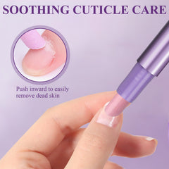 Plman Ceramic tip cuticle pusher close-up highlights precise application.